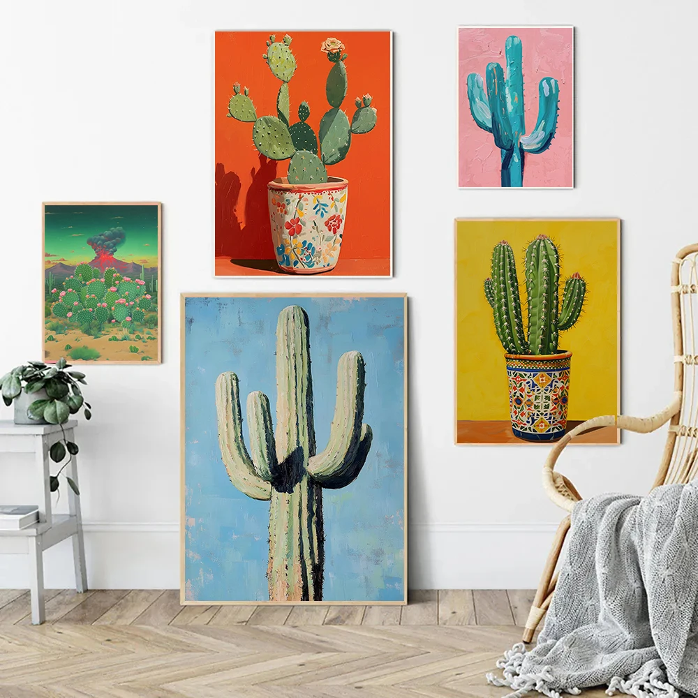 Trendy Cactus Desert Posters Boho Western Mexico Girly Summer Minimalist Prints Canvas Painting Wall Art Picture Home Room Decor
