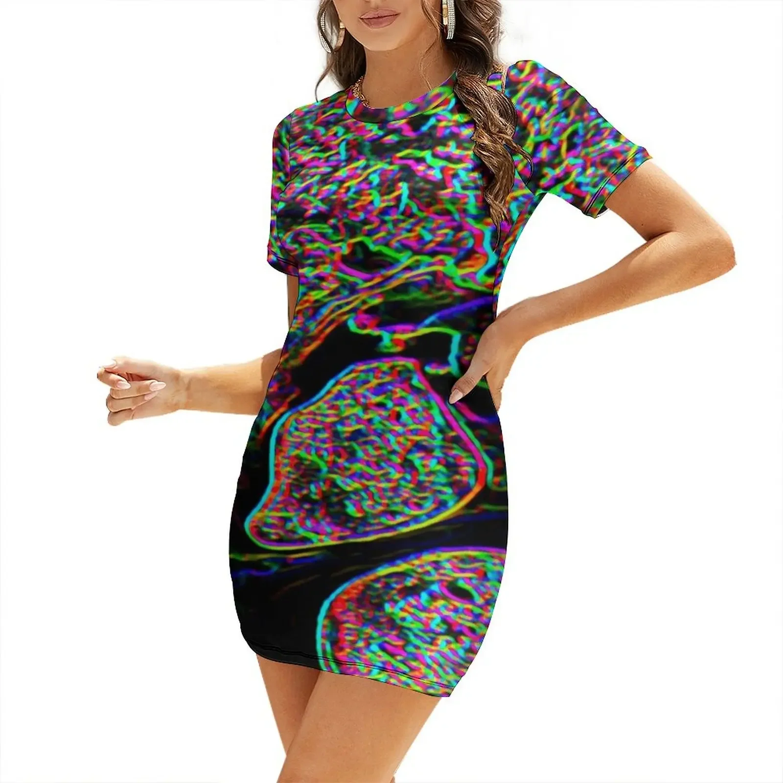 

Rainbow Blacklight Party Style Short-Sleeved Dress summer women's dress 2026 dress party night