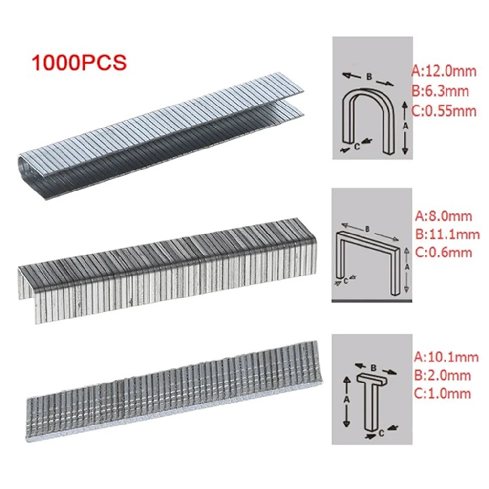 Staples bentuk kuku U/pintu/T, 1000 buah Set Staples 12mm/8mm/10mm untuk penggunaan furnitur kayu rumah tangga/Pengolahan Kayu/alat garis tetap