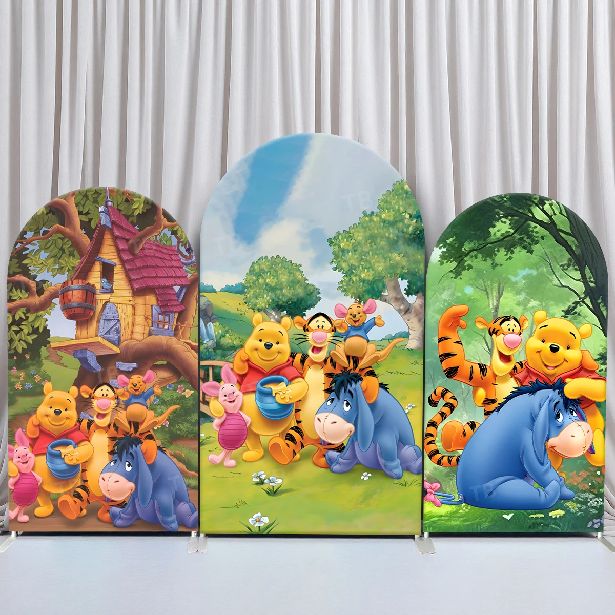 

TB Disney Theme Winnie The Pooh Arch Backdrop Cover Piglet Tigger for Kids Birthday Party Decor Photo Background Elastic Fabric