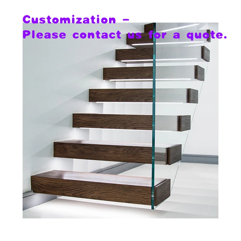 custom.Prefabricated Stairs Wall Side Stringer  Floating Staircase Steel Wood Loft Stair