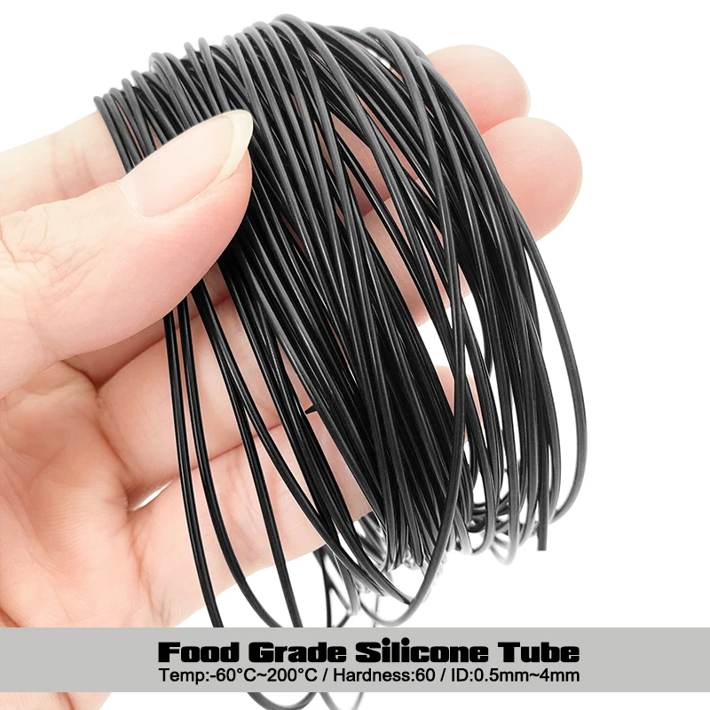 5 Meters Food Grade Silicone Hose Black Flexible Capillary Pipe ID 0.5 1 2 3 4 5mm High Temp Resistant Nontoxic Silicone Tube