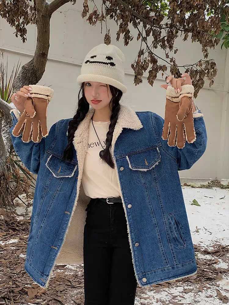 

Джинсовые пальто, зимние меховые плюшевые женские осенние ранние облегающие минималистичные уличные трендовые быстросохнущие вельветовые пальто против морщин Y2K