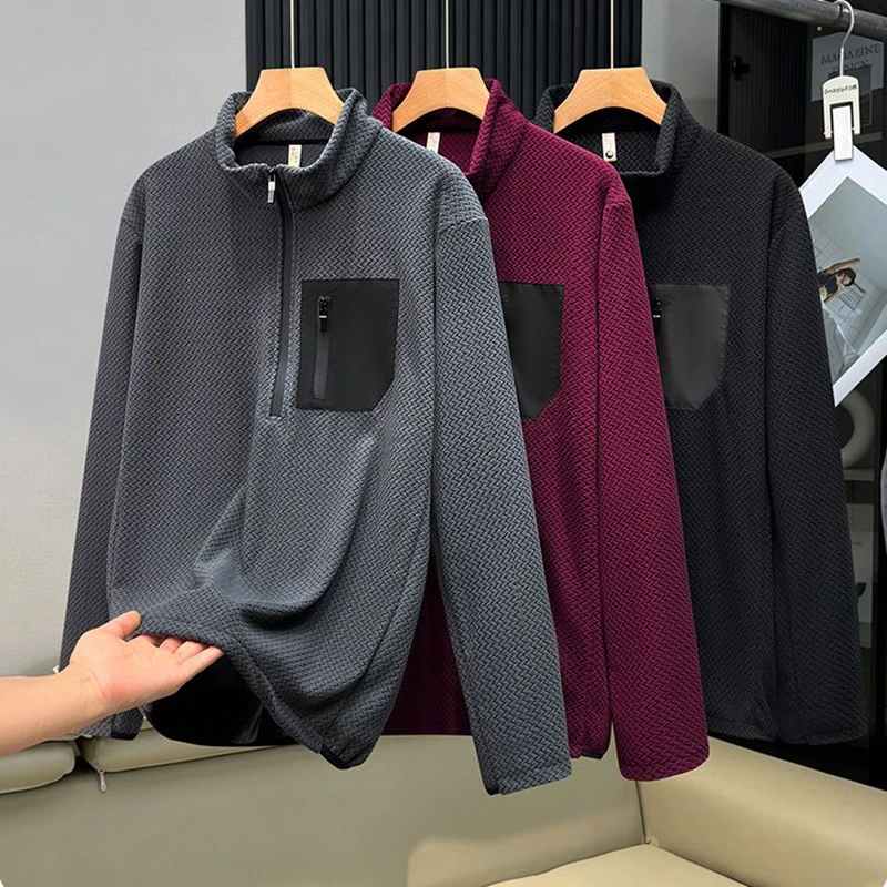 Autumn Winter Wave Fleece Plus Size Mountain Outdoor Men Thermal Locking Warm Fleece Half-Zip Pullover Sweatshirt190kg 12XL