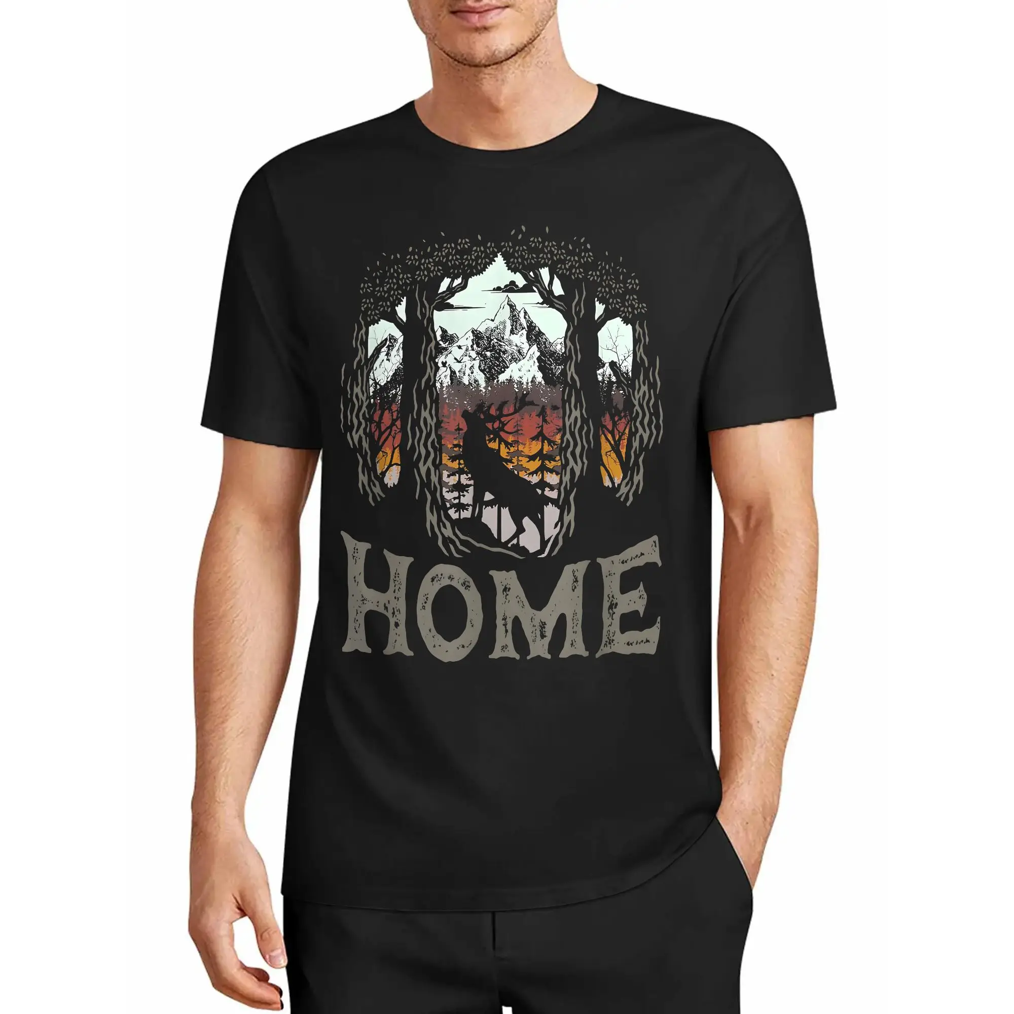 Men's T-Shirt: Family Wilderness Scenery, Camping Outdoor Enthusiasts' Style