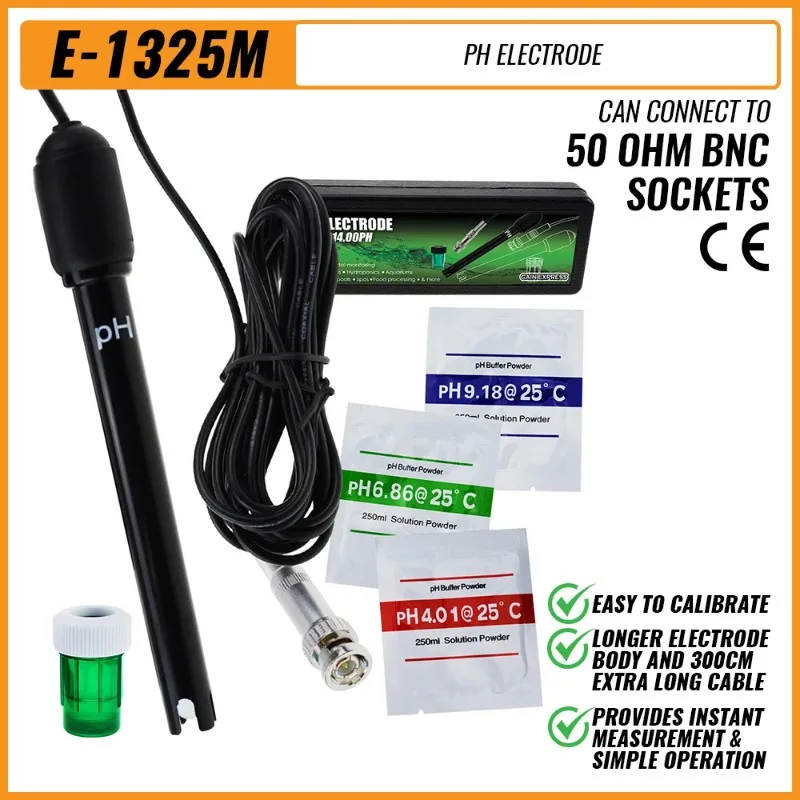 Sensor de electrodo de PH reemplazable GA, Cable de 300cm, analizador de agua, sonda del Sensor de Ph para conector BNC con polvo de calibración
