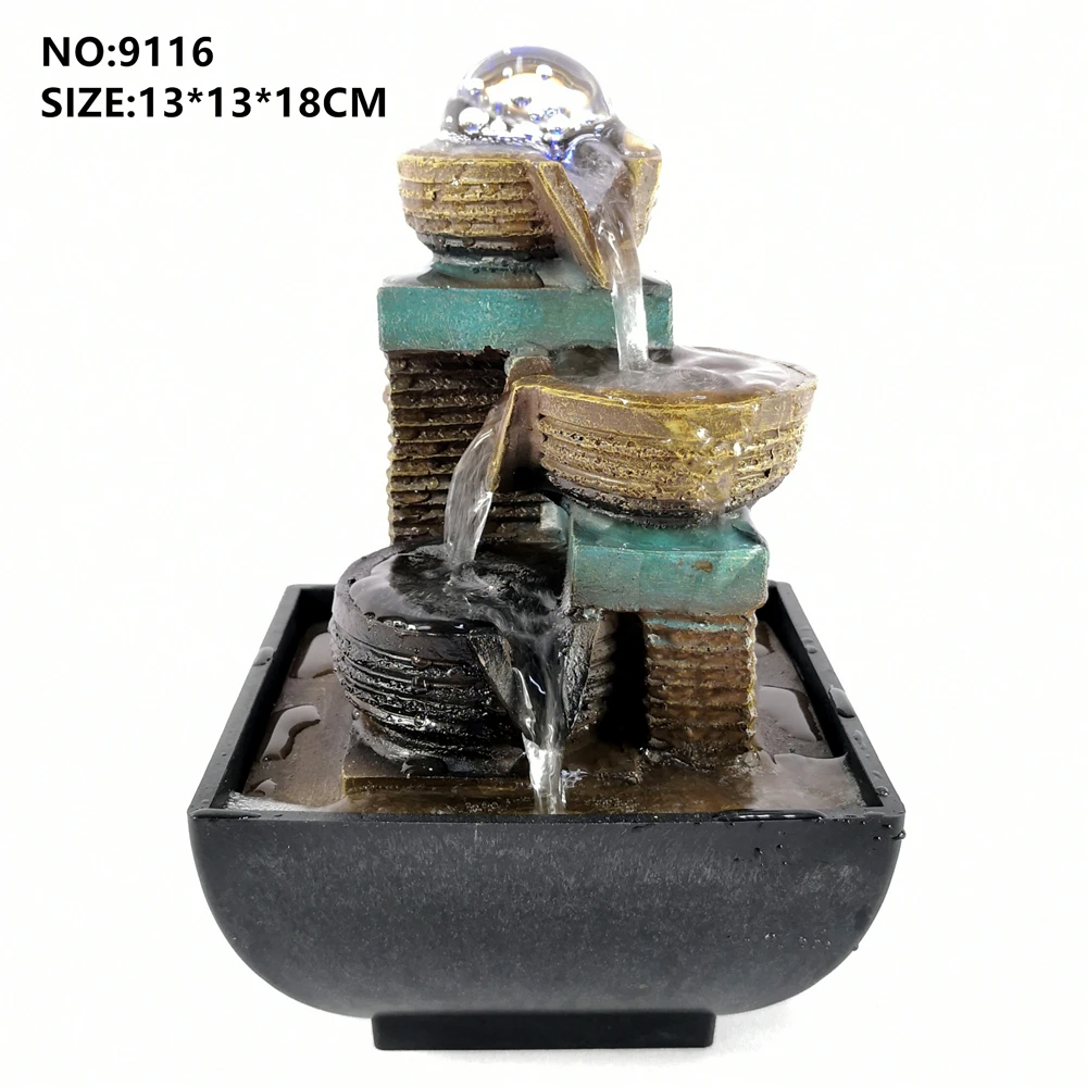 Fontanna stołowa LED z kulkami, 3-poziomowy wodospad, kamienie rzeczne, elektryczna pompa, relaksujące dźwięki do biura i dekoracji domu