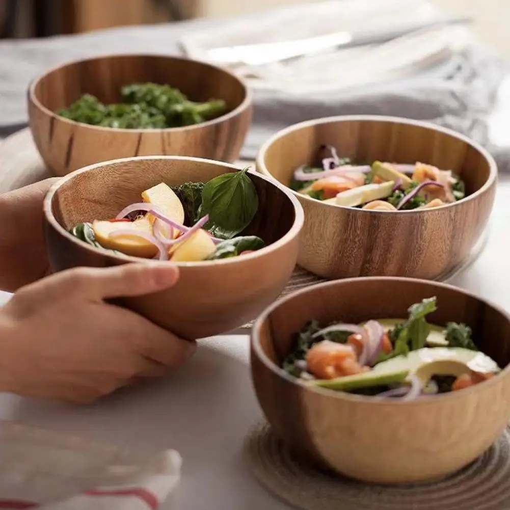 3Pcs/Set Unique Salad Fork Set Long Lasting Wooden Bowl Easy to Clean Japanese Style Salad Bowl Spoon Fork Utensil Set  Eating