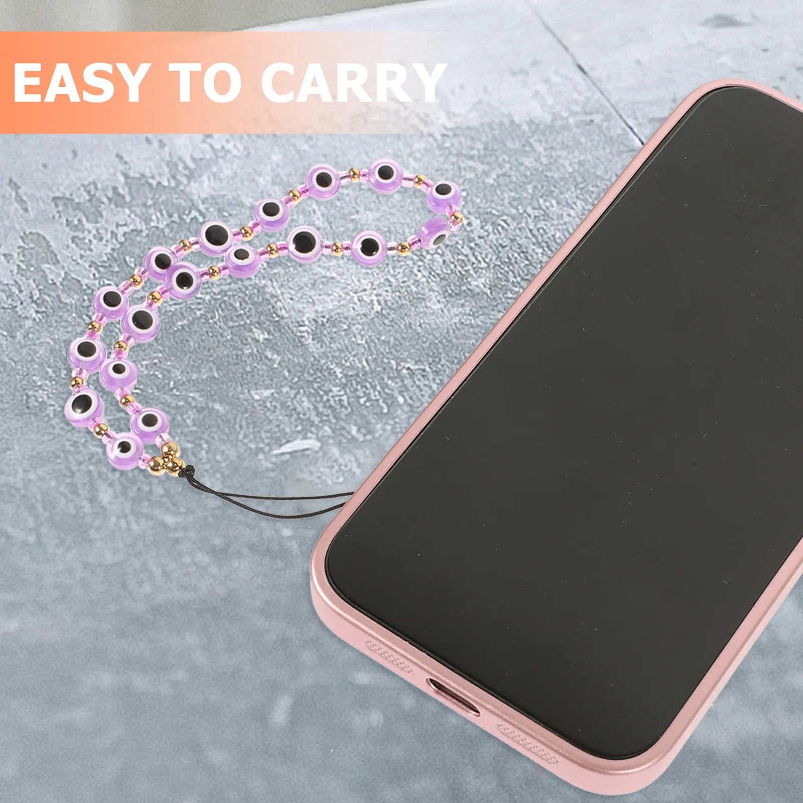 Beaded Phone Lanyard with Evil Eye Charm – 4pcs Lightweight Anti-Lost Wrist Strap for Women