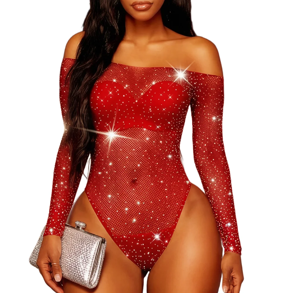 Bodysuit Diamonds Sexy Jumpsuit Transparent Lace And Open Crotch Straps For Women Erotic Costume Sexy Lingerie New Body Suits