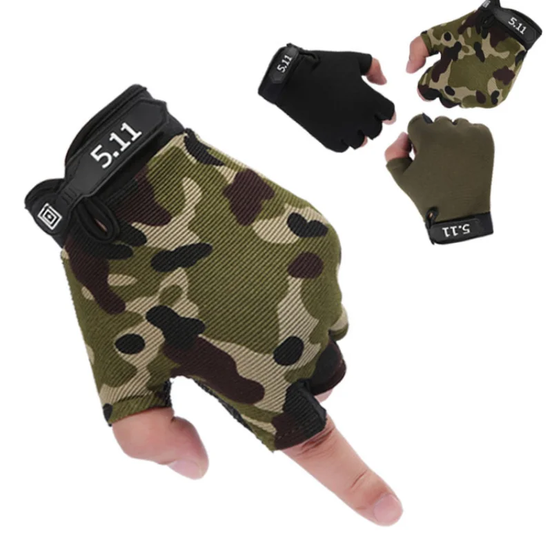 Guantes de medio dedo para hombres y mujeres, adultos, niños, estudiantes, camuflaje, Protección deportiva, antideslizante, transpirable, táctica