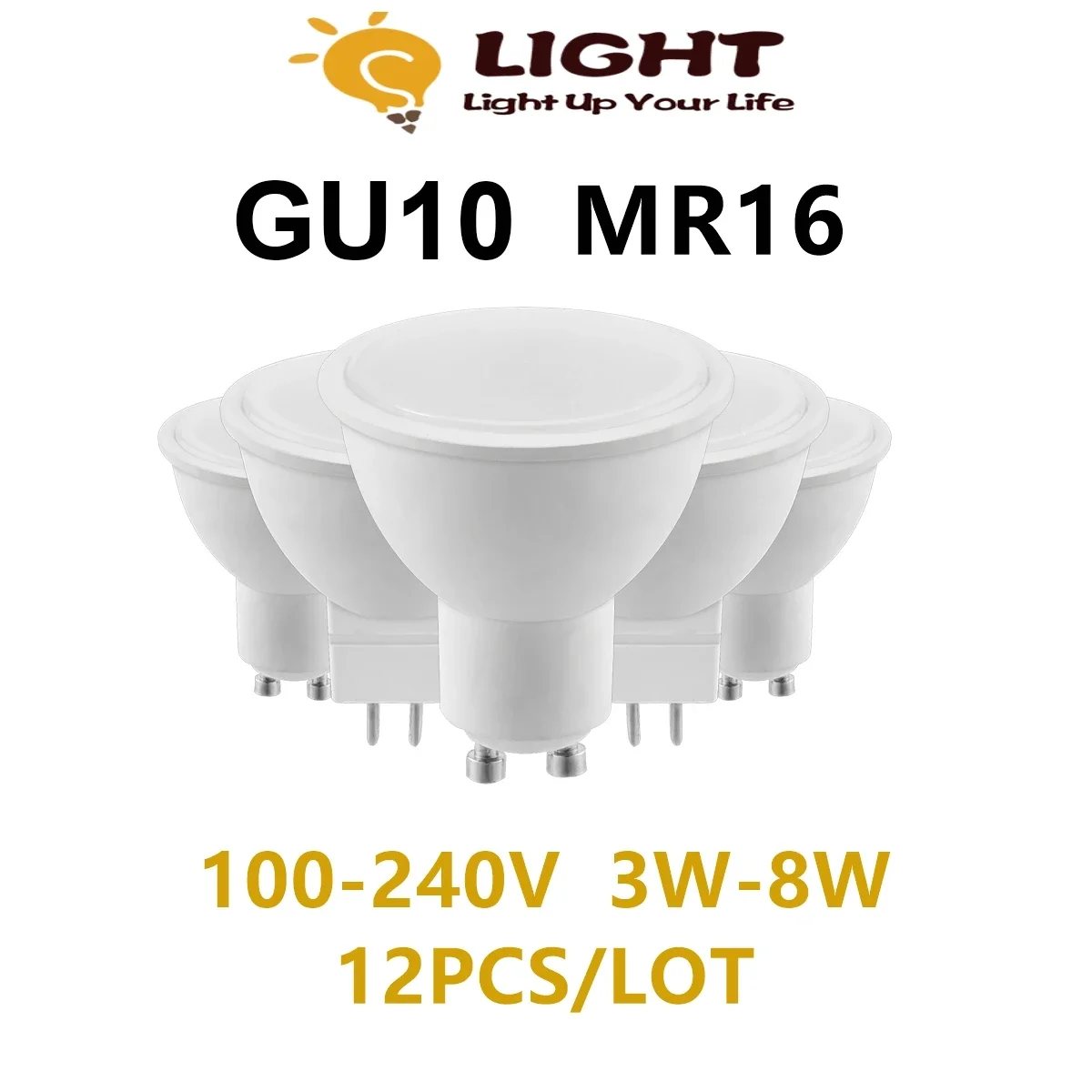 

12PCS Amplia presión GU10 MR16 100-240v LED spotlight 3w-8w iluminación doméstica aplicable reemplazo 50W 100W lámpara halógena