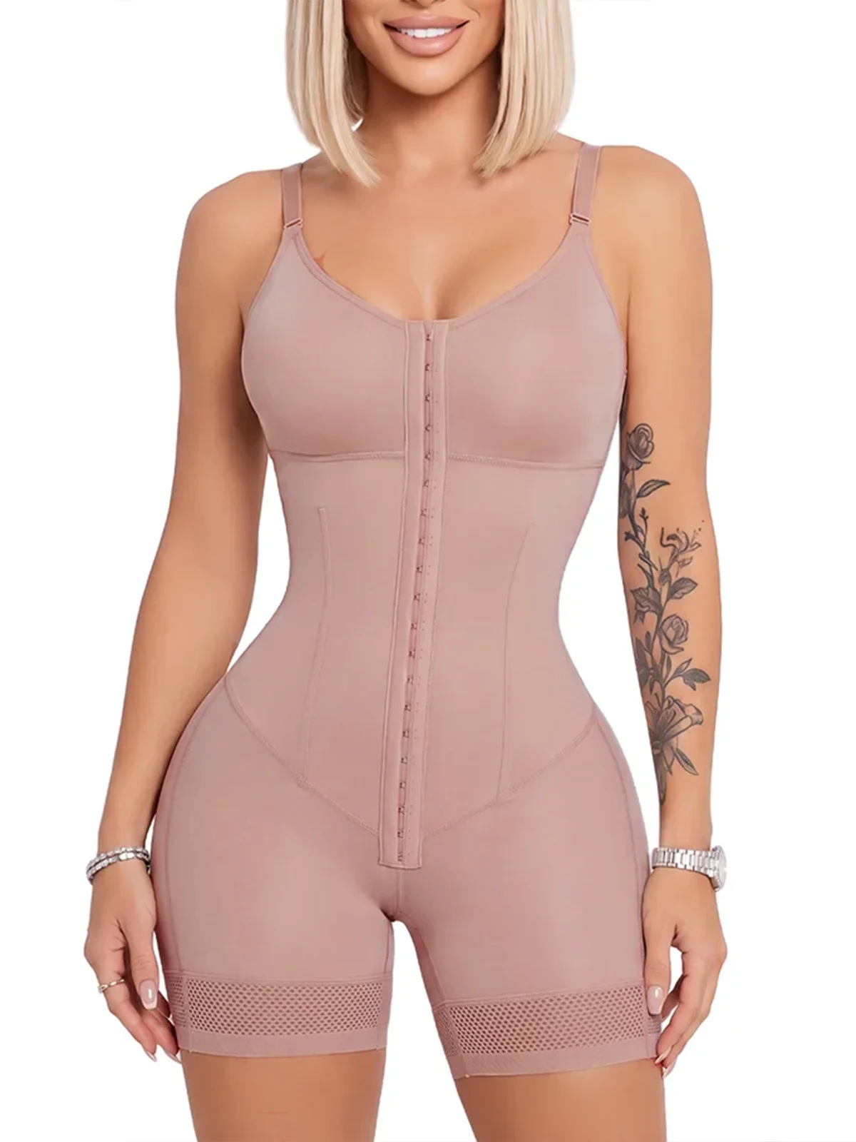Women Colombian Faja Bodysuit Front Hook Adjustable Strap Tummy Control Butt Lifter Thigh Compression Postpartum Shapewear