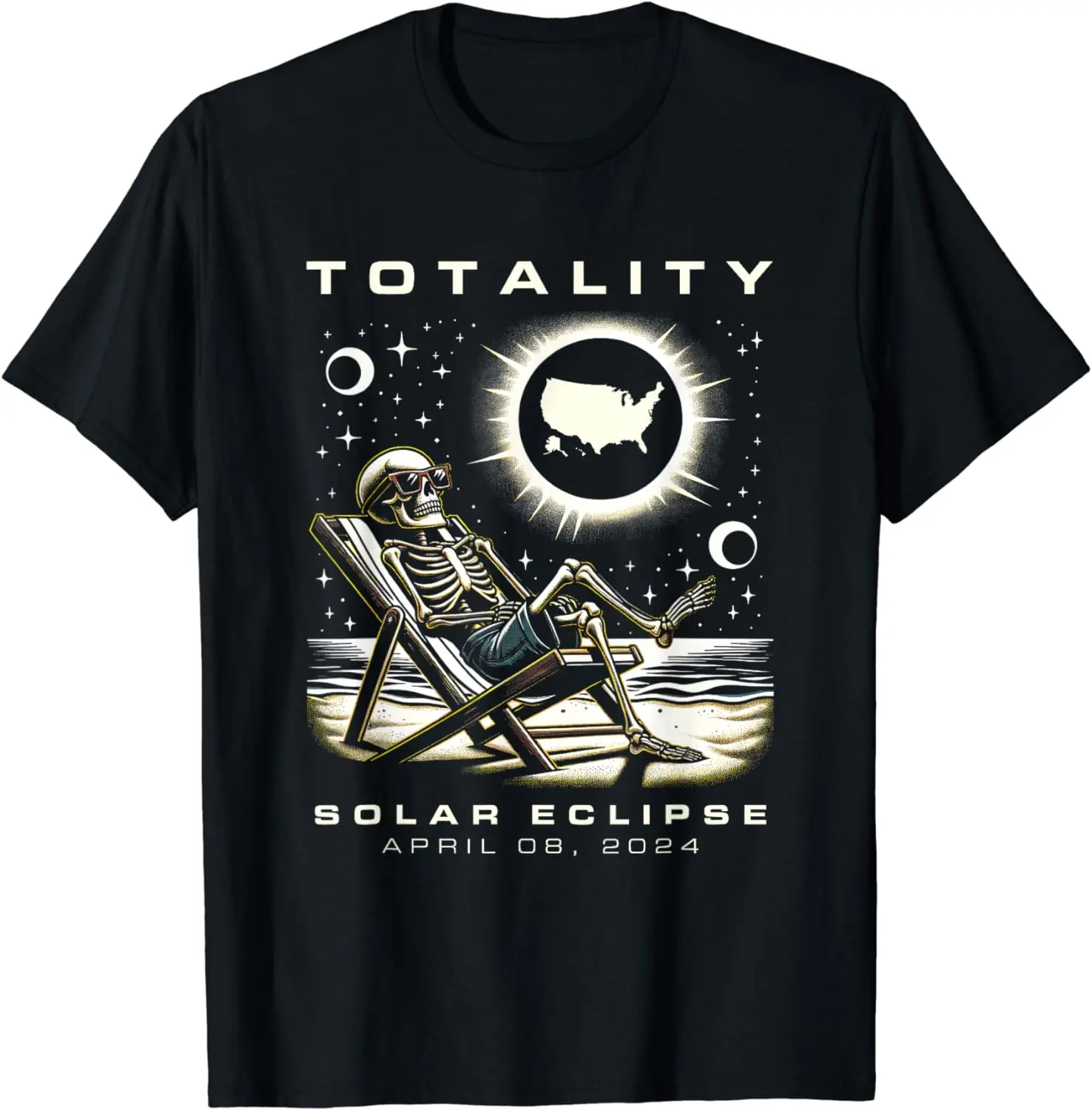 

Skeleton Total Solar Eclipse Apr 8 2024 America US Astronomy T-Shirt