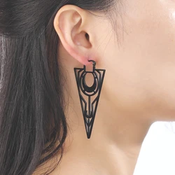 LIKGREAT Gothic Triangle Geometric Black Hoop Earrings For Women Stainless Steel Moon Drop Earrings Wicca Amulet Jewelry Gift