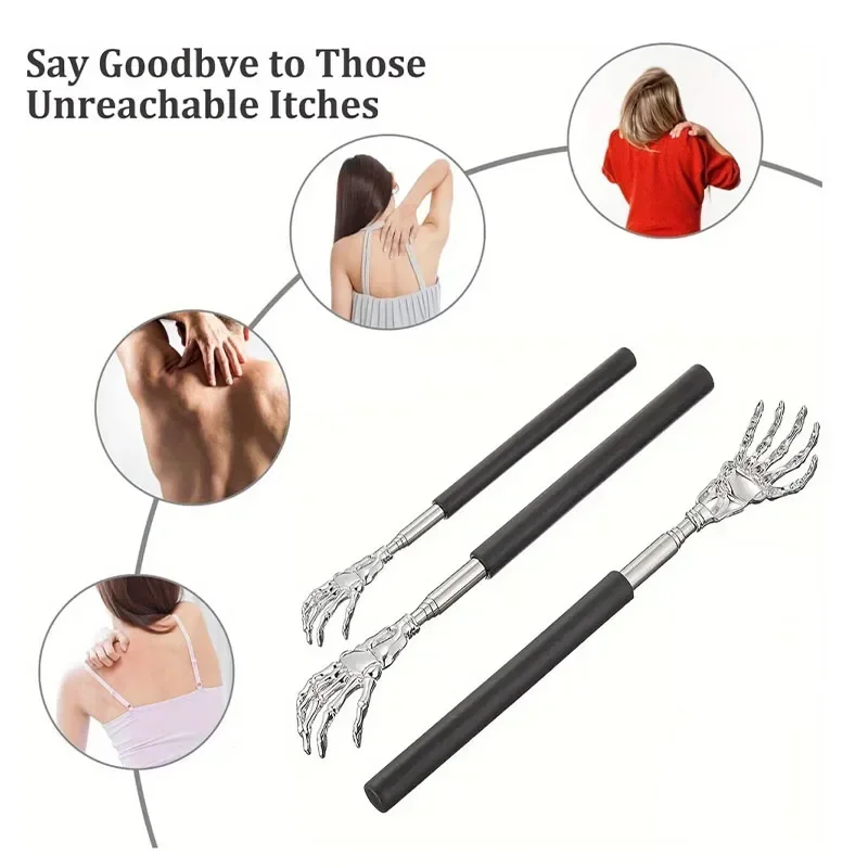1pcs Portable Extendable Back Scratcher Stainless Steel Telescoping Back Scratcher Lager Sized Skeleton Hand Back Scratcher