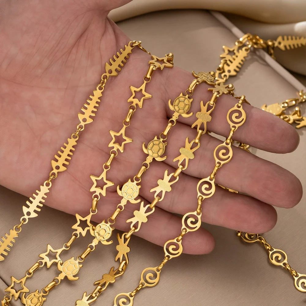 1 Meter Edelstahlkette mit Goldstern-, Fisch- und Schildkröten-Anhängern für DIY-Halsketten, Armbänder und Schmuckherstellung Zubehör – Detail 3