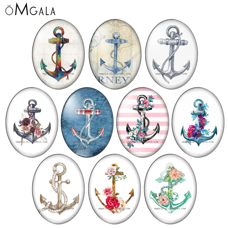 

Art Paintings Nautical Anchor Patterns 13x18mm/18x25mm/30x40mm Oval photo glass cabochon flat back Making findings