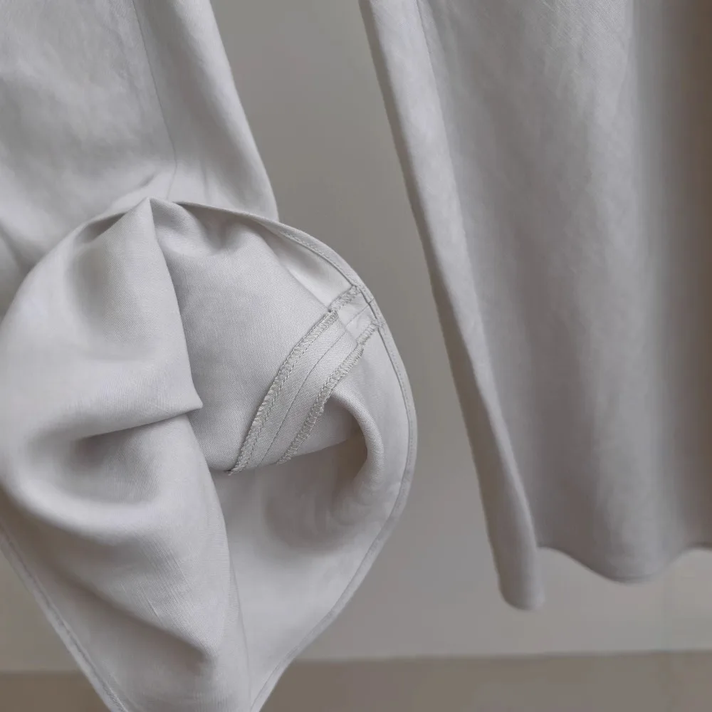 New Black Trousers High-end Elastic Waist Silk Linen Slightly Flared Casual Pants