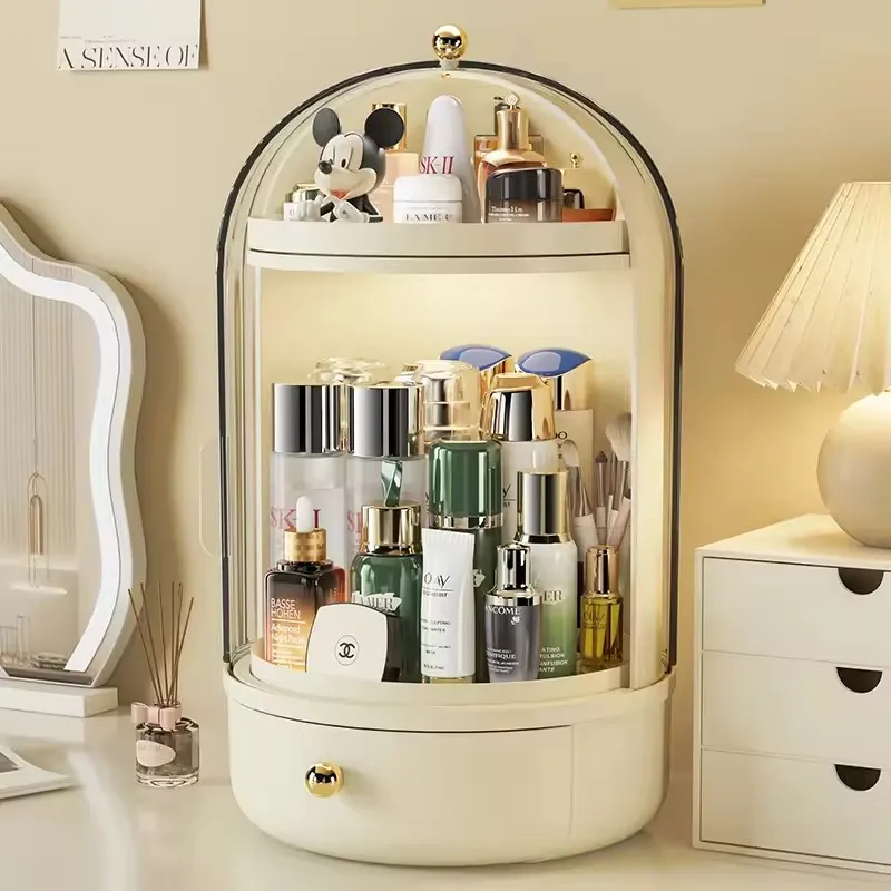 Large 360° Rotating Desktop Cosmetic Storage Box Home Lipsti Skincare Transparent Dustproof round Plastic Organizer