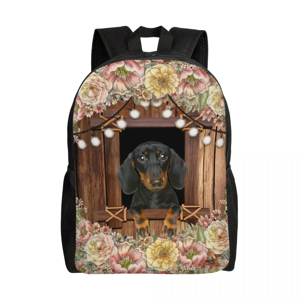 Custom Dachshund Dog And Floral Pattern Backpacks Women Men Waterproof College School Badger Sausage Wiener Bag Printing Bookbag