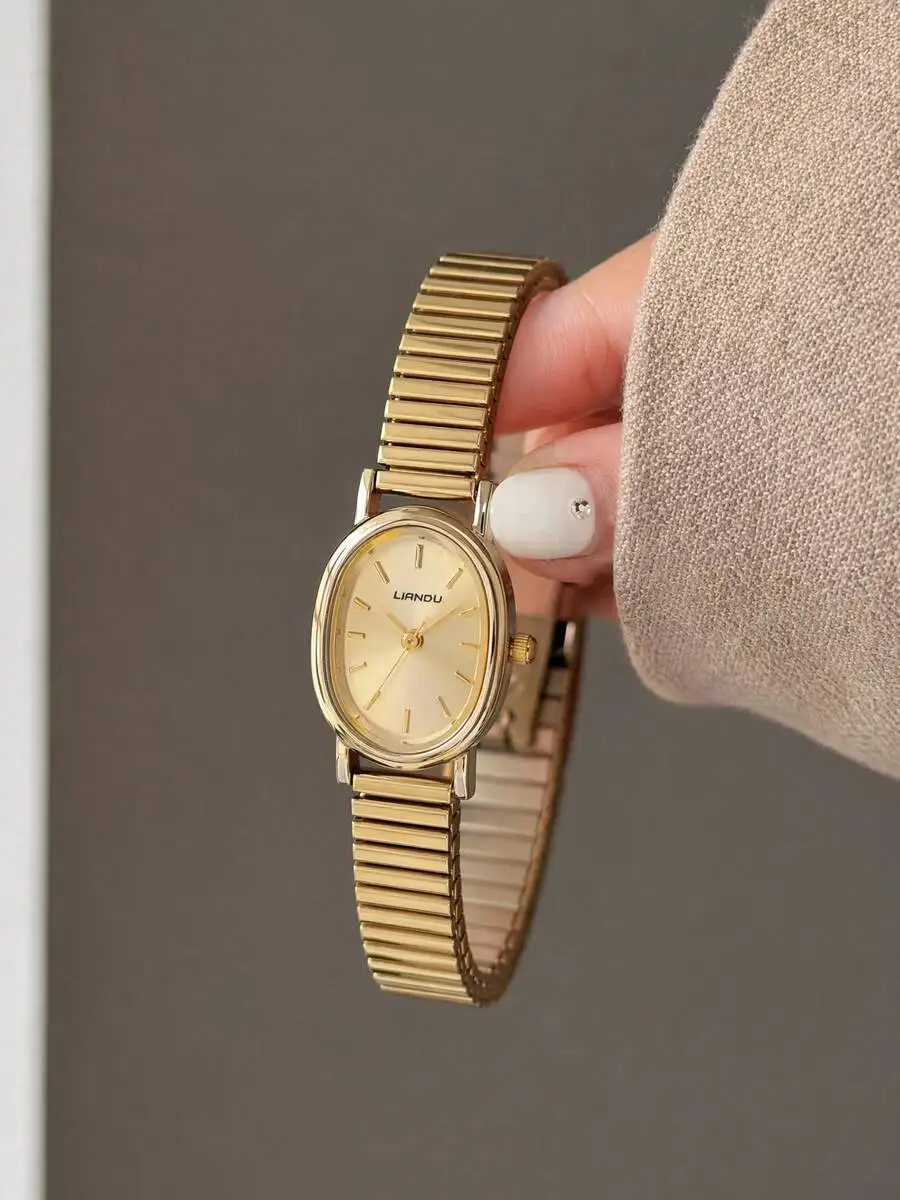 1pc Oval Women's Wristwatch, Elegant & Compact For Daily Wear, Fashion Business Luxurious Style Stainless Steel Band Quartz