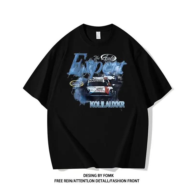 

American Racing Print Men's Short-sleeved T-shirt Loose Summer Cotton Heavy Retro Top
