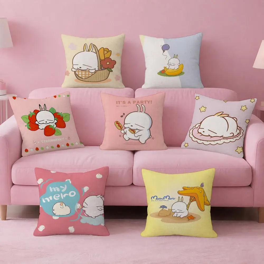 Anime Mashimaro Cushion Cover Pink Linen Textured Double Sided Cushion Cover with Invisible Zipper for Home Decor