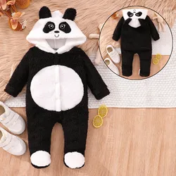 Toddler Boys Girls Long Sleeve Romper Cartoon Panda Hooded Jumpsuits Baby Fall Winter Clothes For Newbrons Baby 6 9 12 18 Months