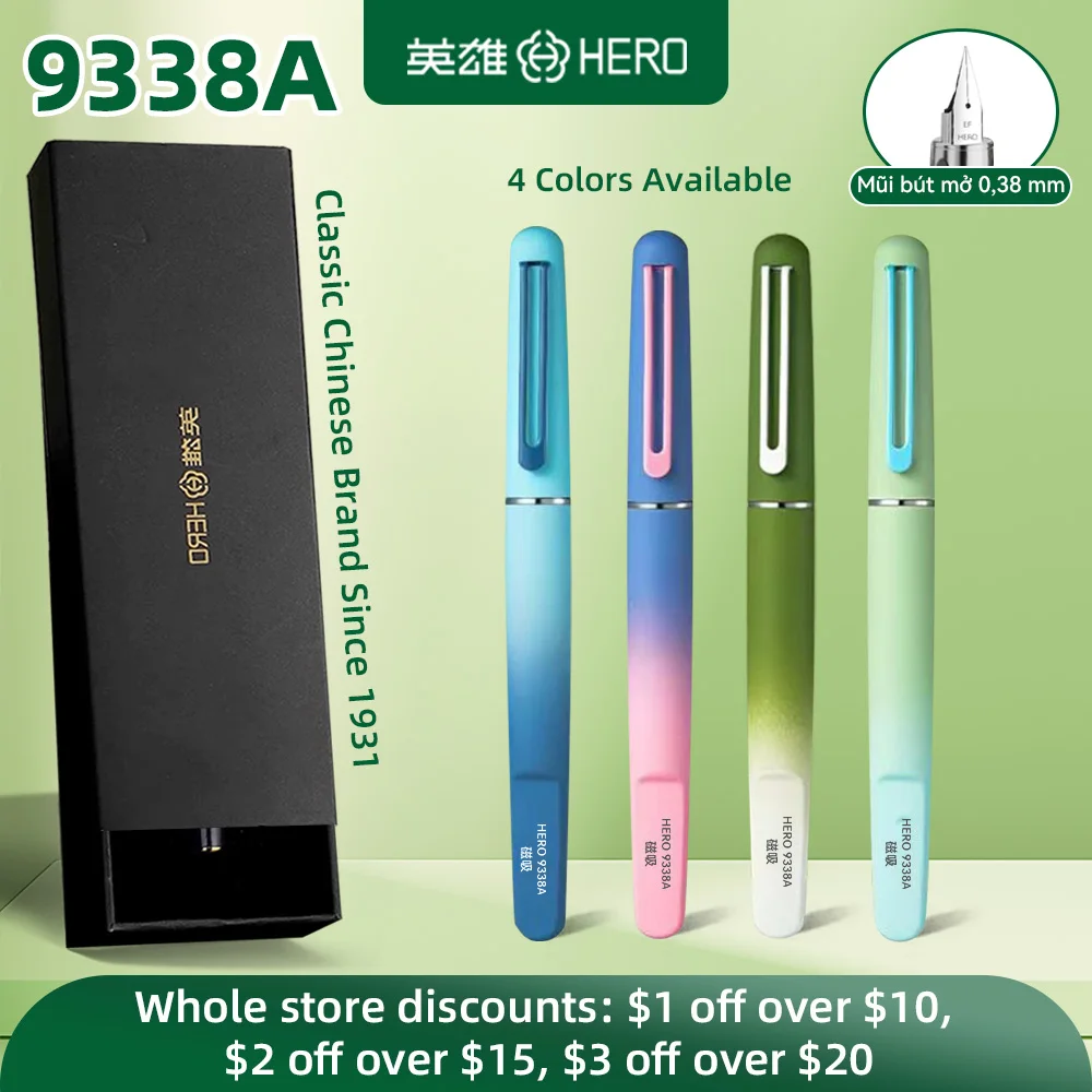 

Hero 9338A Magnetic Fountain Pen Novelty Pen 4-Color Gradient Fountain Pen for Gifts Box Magnetic Cap, for Students & Beginners