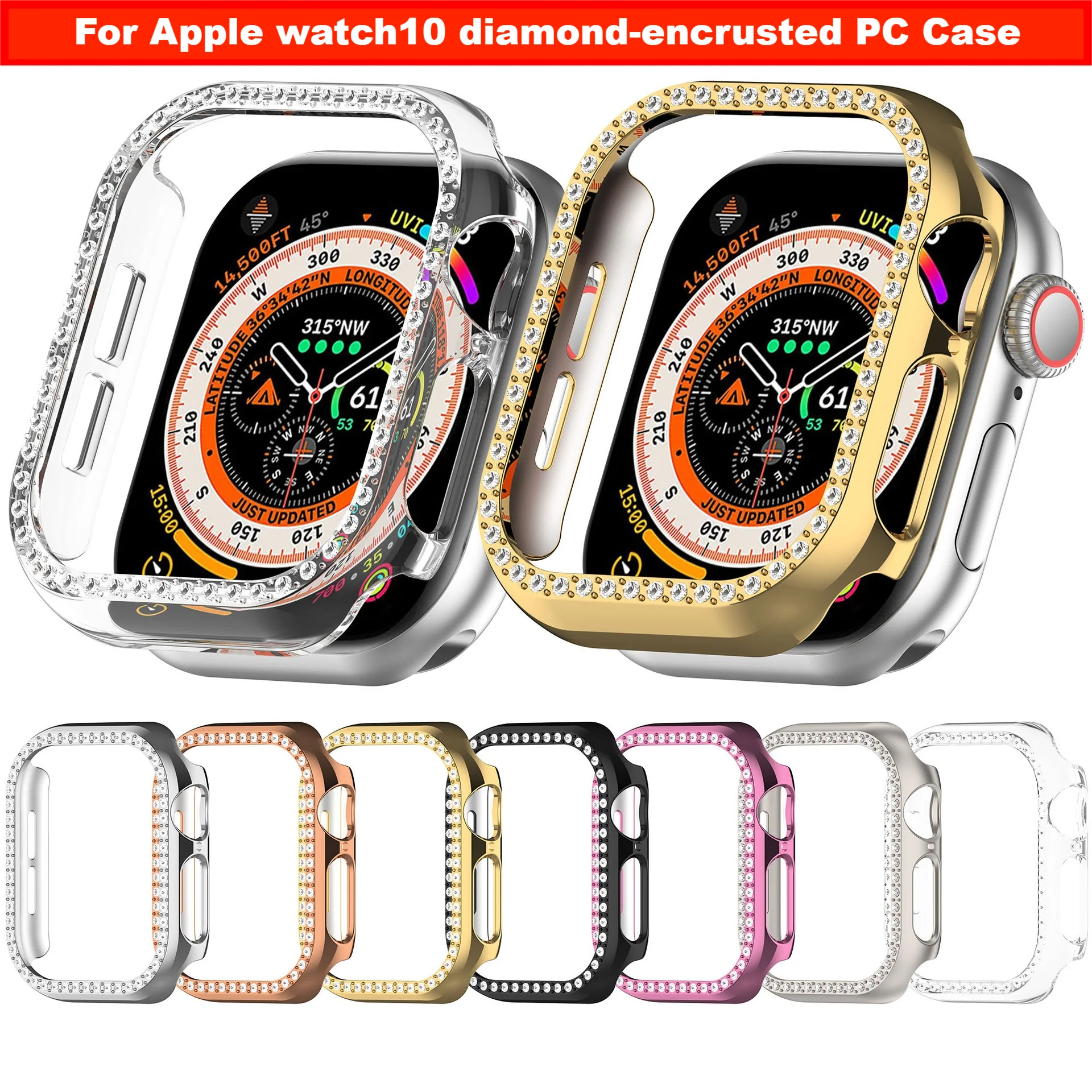 For Apple watch series 10/ Apple watch 10 samrt watch case diamond-encrusted PC hollow protective case Smart watches accessories