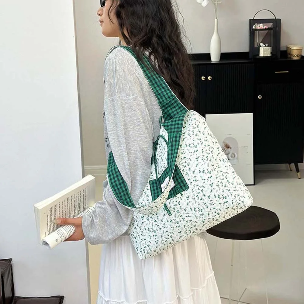 

Милая двусторонняя сумка на плечо контрастного цвета с бантом, женская сумка с цветочным принтом, легкий клетчатый тканевый жилет из полиэстера, сумка для хранения