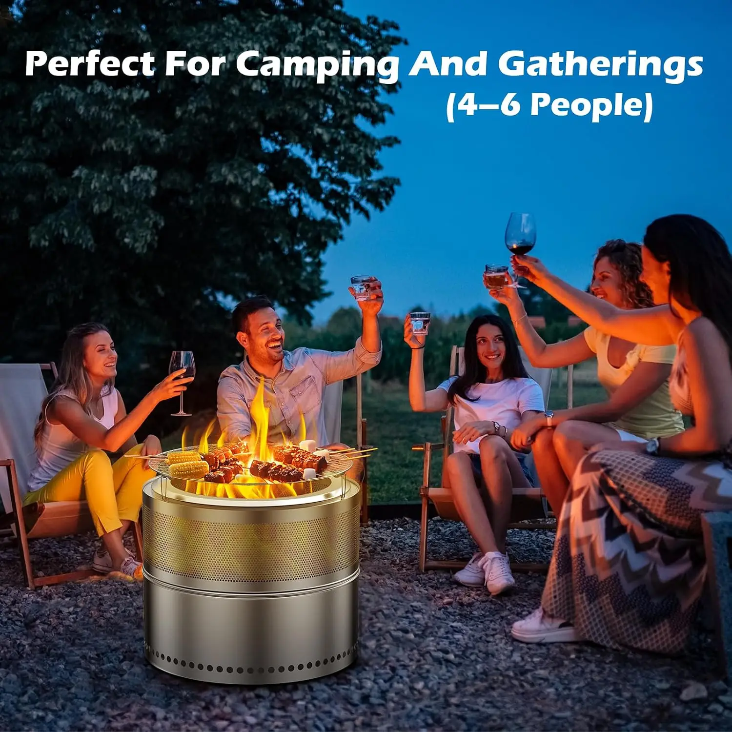 Smokeless Fire Pit 20 Inch, Portable Stainless Steel Firepit Outdoor | 360° Airflow Low Smoke Wood Burning Fire Pit