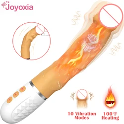 Vibrador consolador de empuje realista para mujeres con 10 modos de vibración potentes y calefacción pene curvo Flexible juguetes sexuales femeninos