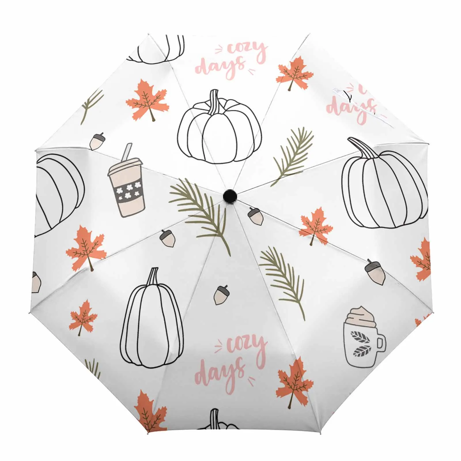 Thanksgiving Autumn Pumpkin Maple Leaf Coffee Outdoor Fully-automatic Folding Eight Strands Umbrellas for Kids Printed Umbrella