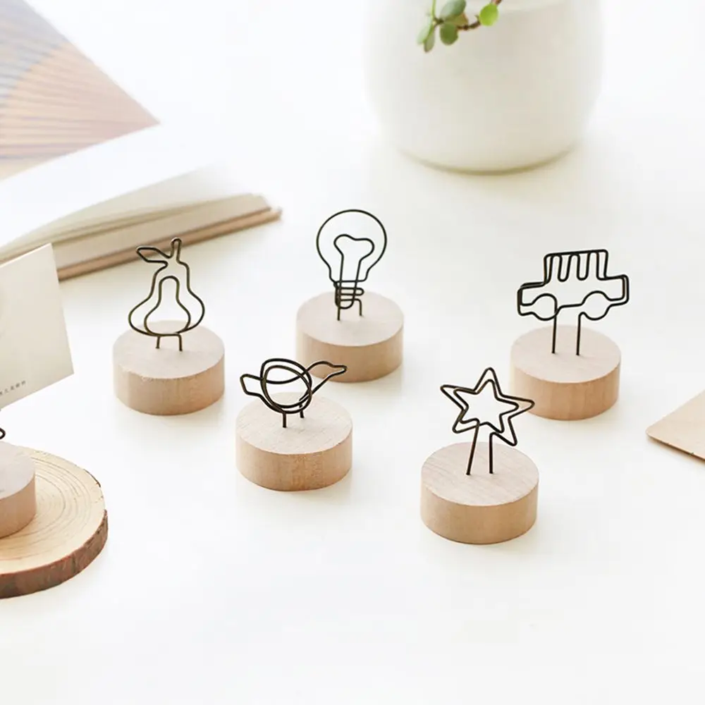 1 pc Party Dekor Desktop Ornament Home Dekoration Bildclip Foto rahmen Nachricht links Unterstützer Runde Holz halter