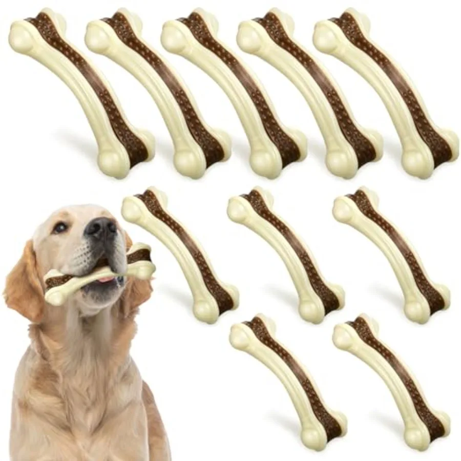 

10 Pcs Dog Chew Toys for Aggressive Chewers Nylon Beef Flavor Dog Bones Tough Puppy Teething Toys Puppy Chew Bones for Large/Me