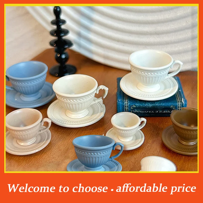 

TH 2PCS Small Luxury French Coffee Cup Plate Set Toy Dollhouse Mini Furniture Model DIY Accessories Miniature Scene Decoration