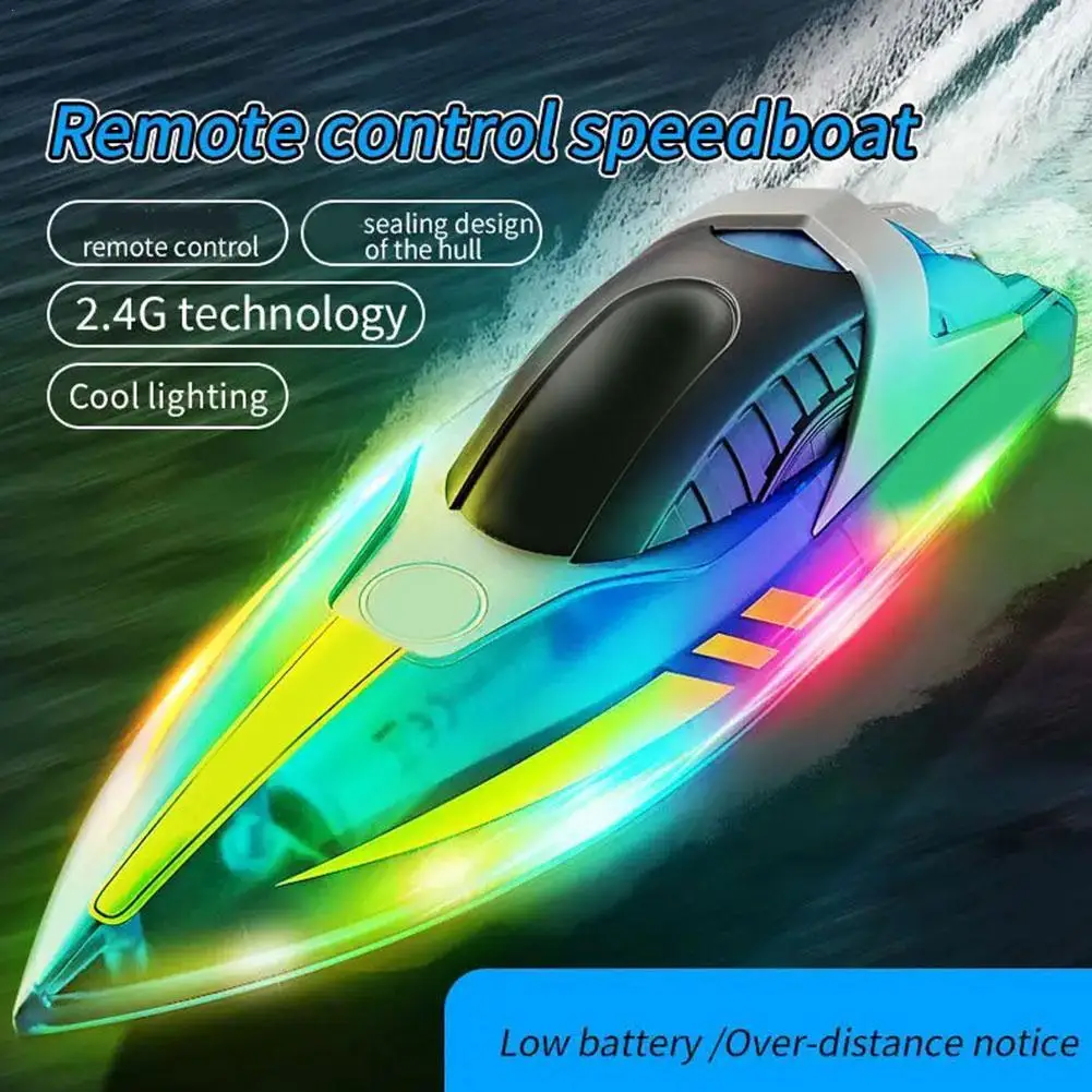 Night Glow High Speed Electric Remote Control Boat 2.4G Capsized Reset Smart Alarm LED Dazzling Lighting RC Speedboat Boat