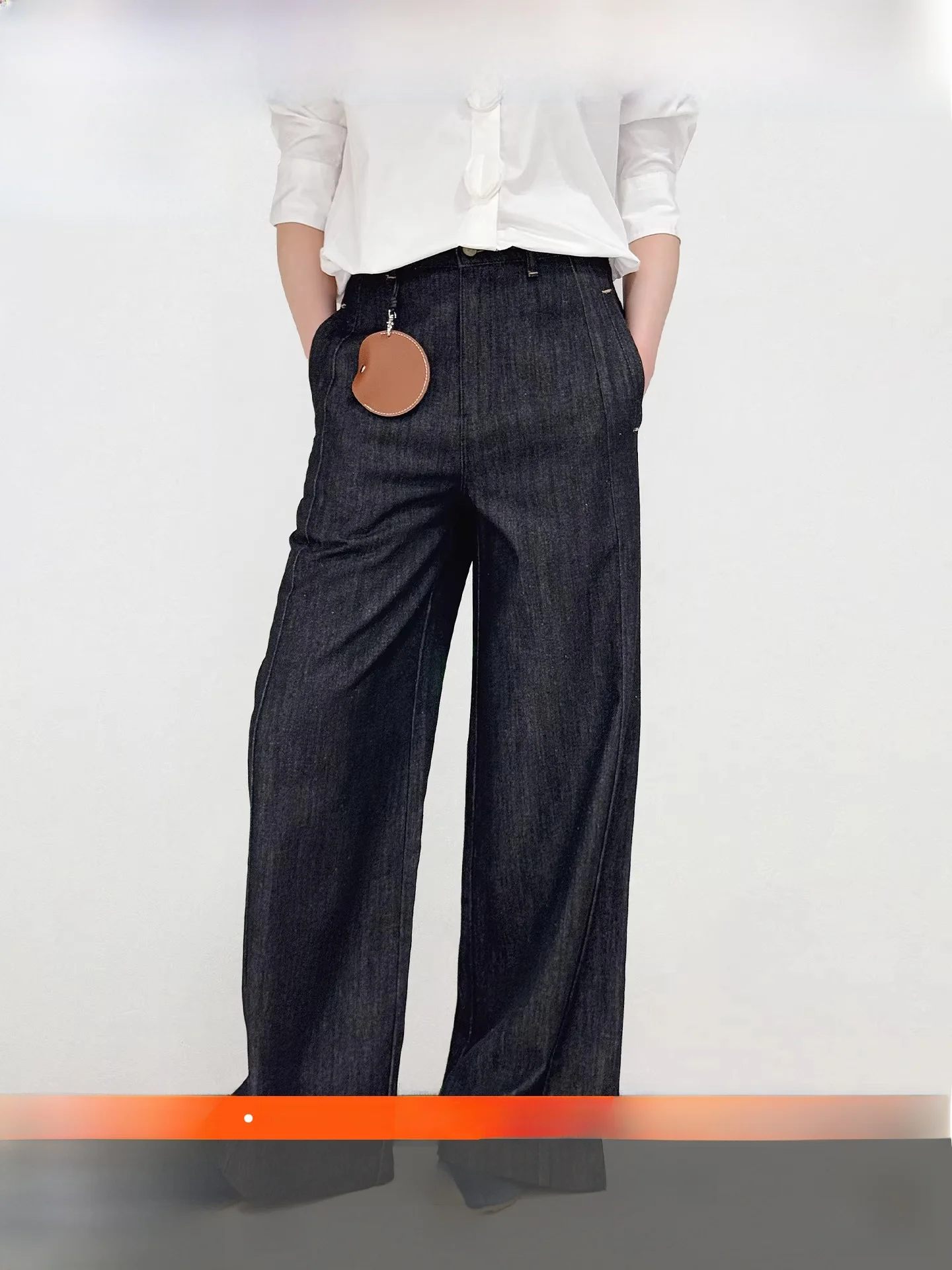 

Fano High Waist Side Slit Casual Straight Leg Original Color Floor Length Women's Jeans Spring 2026 New Sle Cotton Fabric