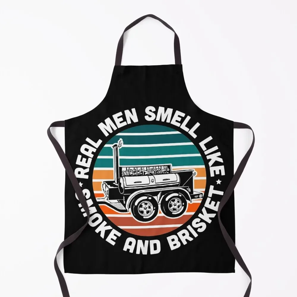 

Funny BBQ - Real Men Smell Like Smoke and Brisket - Offset Smoker Apron Restaurant Home and kitchen products Apron