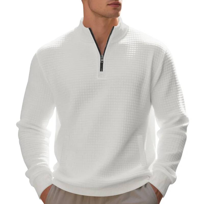 

Spring/Summer Men's Half-Zip Standing Collar Pockets Stylish Casual Trendy Long-Sleeved Men's Long-Sleeved T-Shirt Knitted Shirt