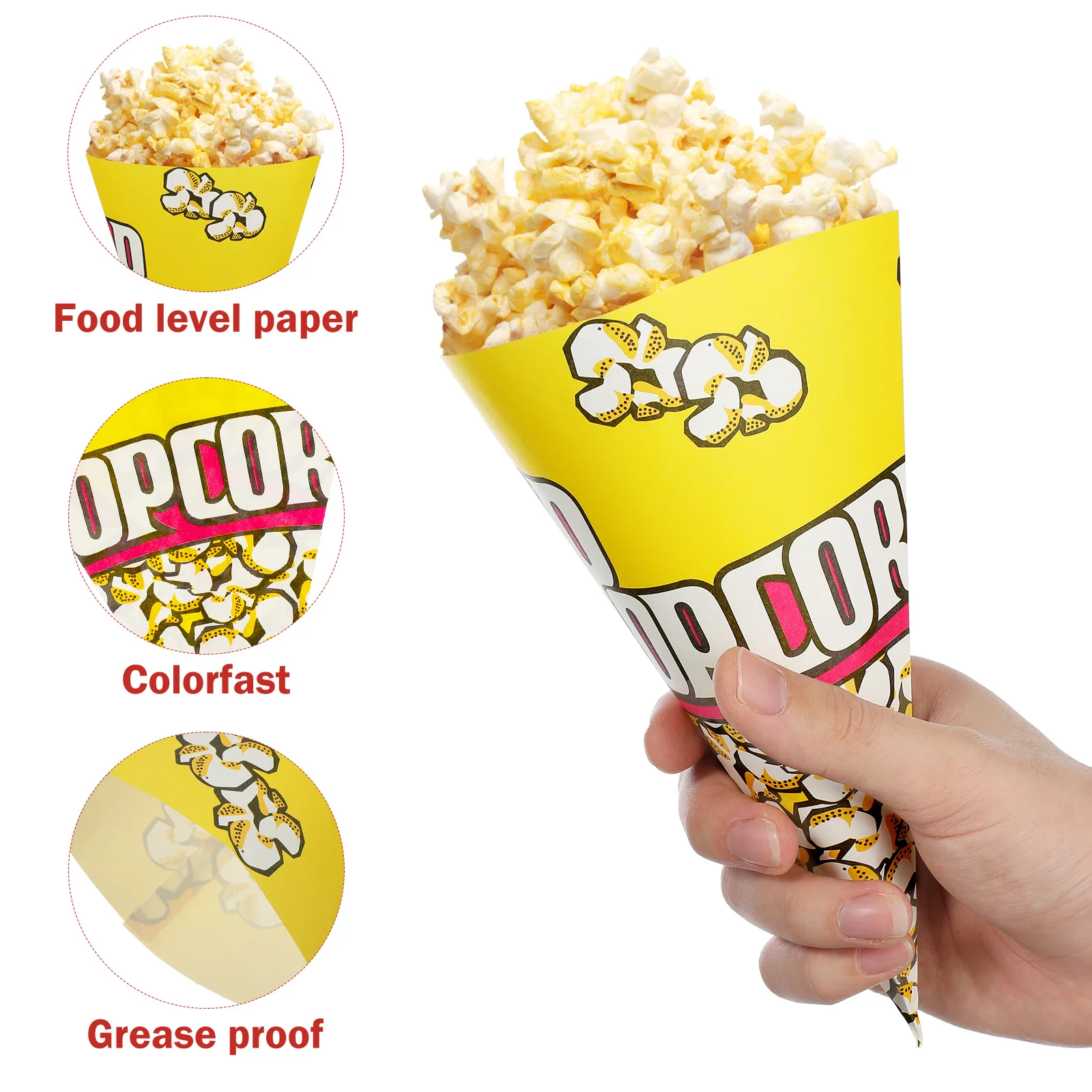 50 Pcs Popcorn Pouches Holder Packing Bag Pattern Design Paper Bags Individual Servings Cone Shaped