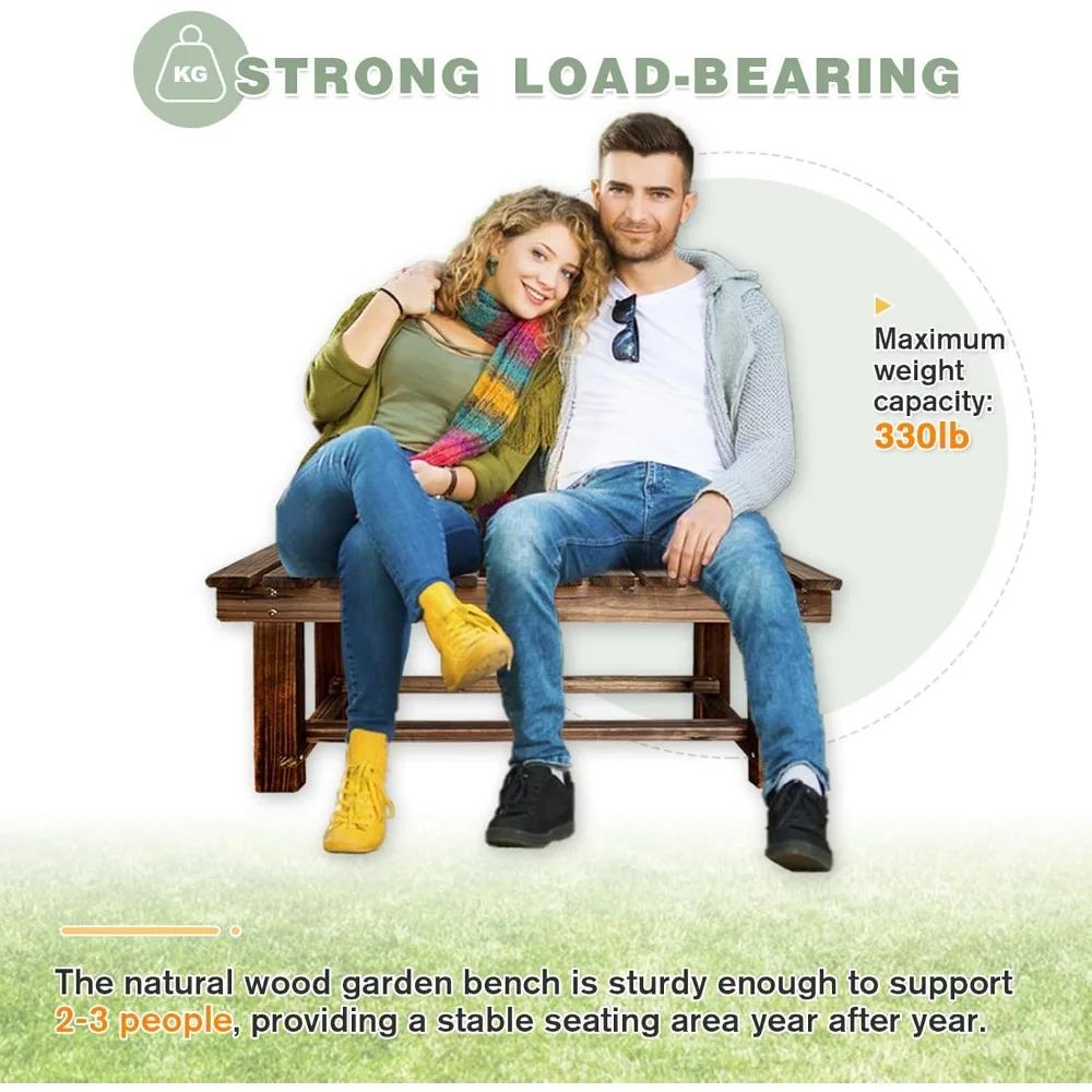 Gartenbank für den Außenbereich, 2-Personen-Terrassenbank aus Holz, wetterfeste, rückenfreie Außenbank, korrosionsbeständiger und rostfreier Garten
