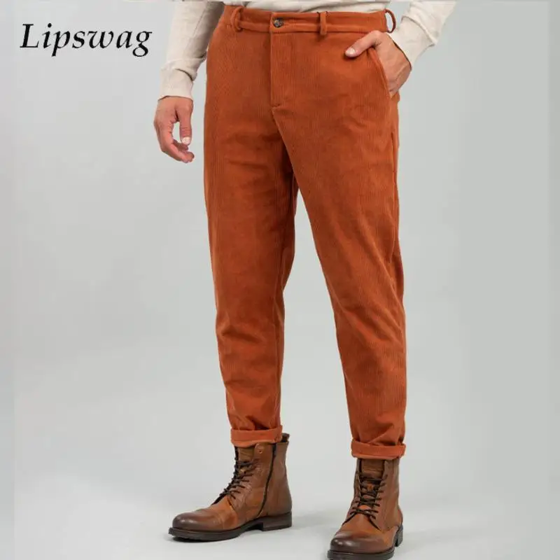 

Streetwear Fashionable Corduroy Trousers Mens 2024 Autumn Winter Casual Solid Color Ribbed Pencil Pants For Men Vintage Pants