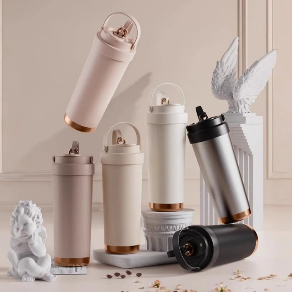 

500ml Travel Coffee Mug Ceramic Coated with Straw Coffee Tumbler Cup Stainless Steel Vacuum Insulated Tumbler Home