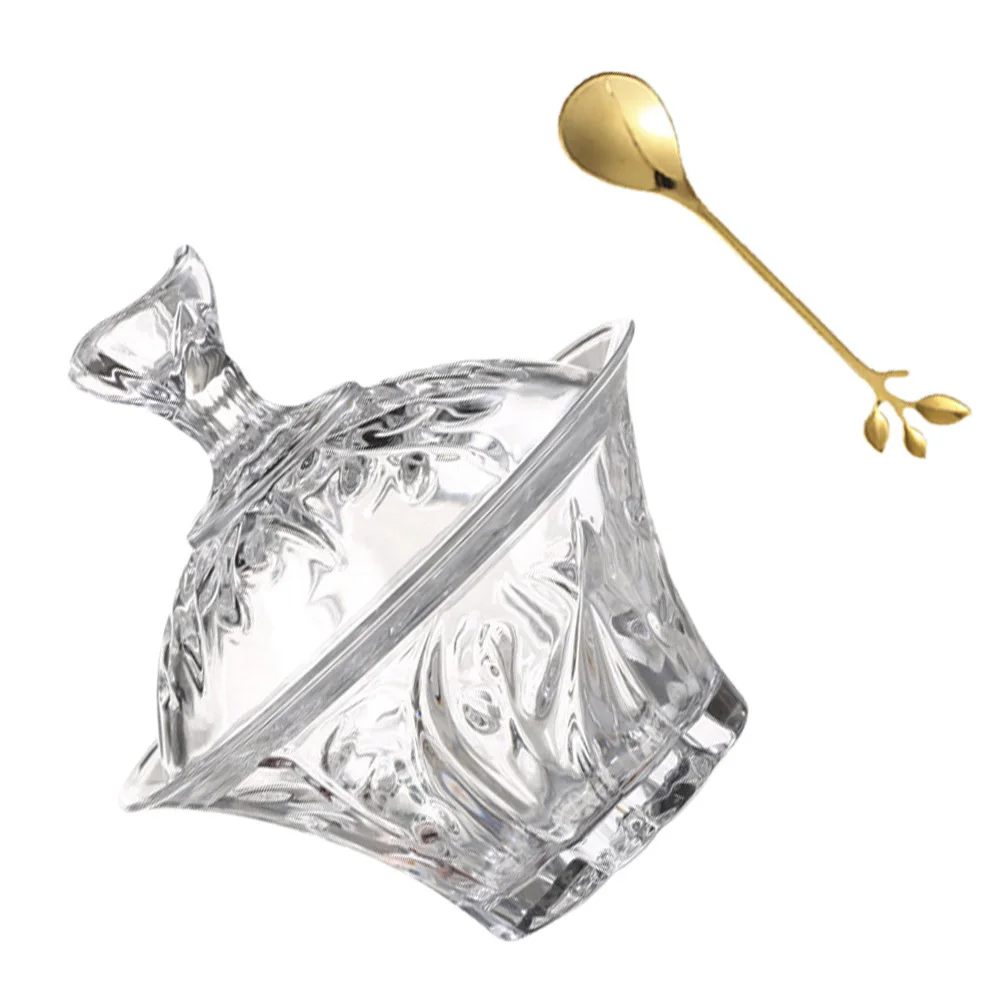 

1Set Sweet Dessert Bowl Set Transparent Glass with Lid Saucer Spoon for Salad Ice Cream Fruit Multipurpose Tableware