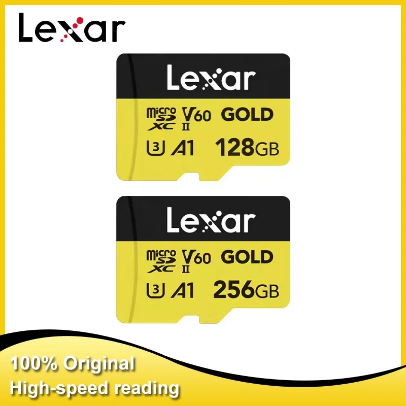 Карта памяти Lexar Gold MicroSDXC UHS-II 256 ГБ V60, TF-карта 1800x, Micro SD карта 128 ГБ V60 для дронов/4K камер