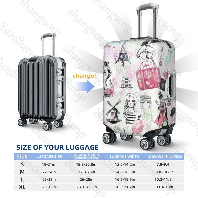 American Fashion Parisian Girl Travel suitcase protective case suitcase cover elastic protection washable Luggage cover,18-32 in