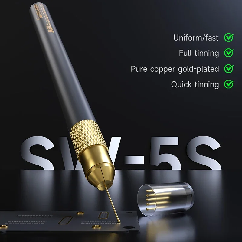 MECHANIC SW-5S Pure Copper Gold Plating Tin-Dragging 5 Needles Ball Head Soldering Pen for Inline Seat PCB IC Repair Tool Set